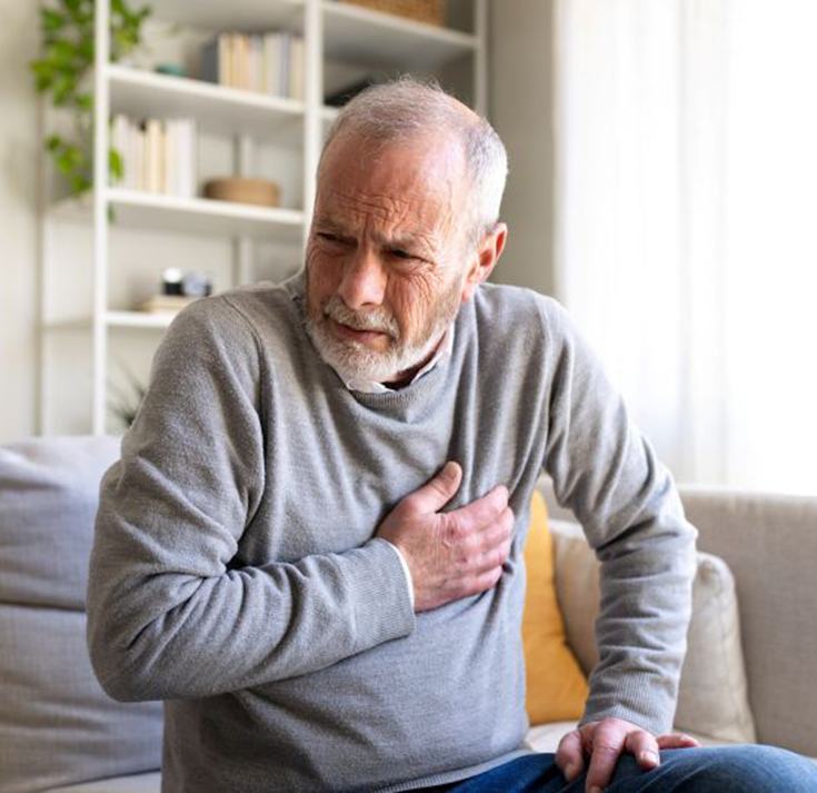 Senior man experiencing heart health problems