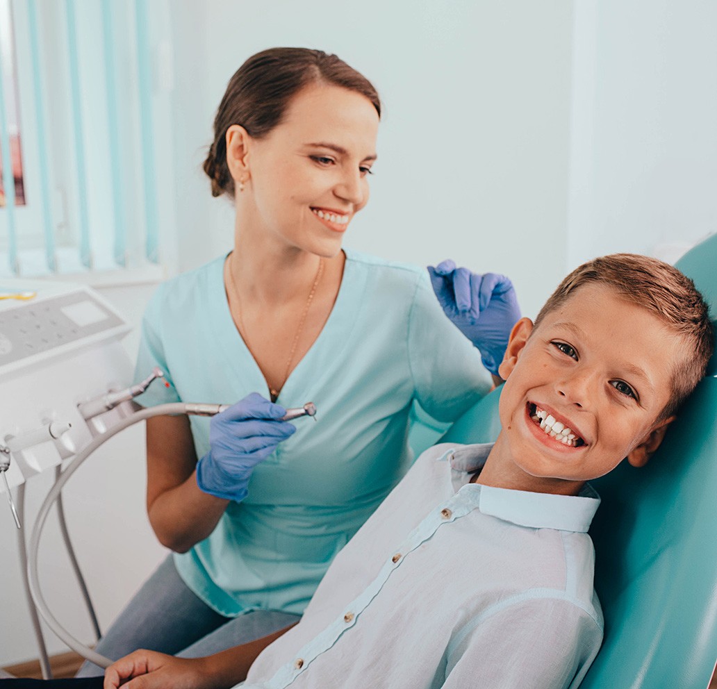 Brandon hygienist gently cleaning child’s teeth